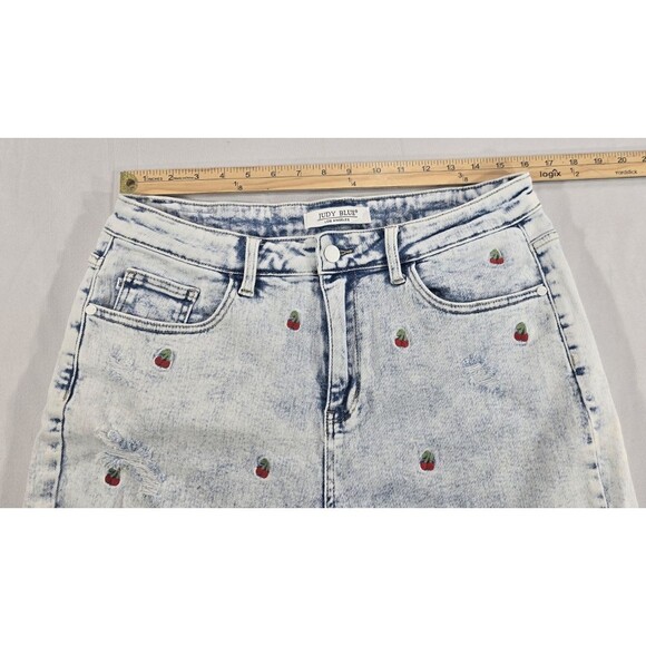 Judy Blue Denim Shorts Embroidered Cherries Distressed Stonewashed Plus Size 1XL - Picture 12 of 16